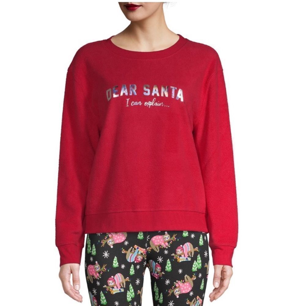 No Boundaries Red Fuzzy Santa‎ Sweatshirt Size Med